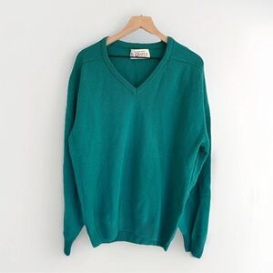 Vintage Castle of Ireland Lambswool V-Neck Sweater Men’s Medium Green Woolmark